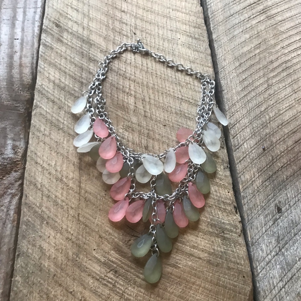 Olive, Blush, and white teardrop Layer Necklace